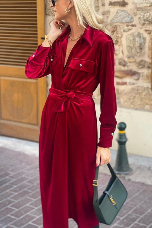 LP | Abito in pizzo con collo a camicia e maniche lunghe, versatile e alla moda