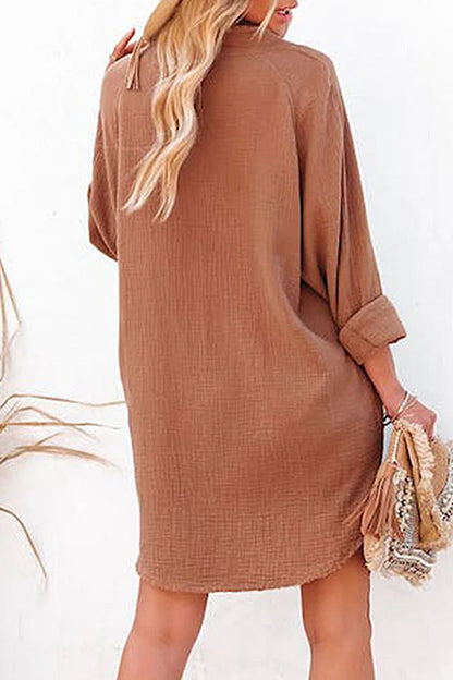 LP | Giacca allentata di media lunghezza Camicia casual a tinta unita Mini Dress