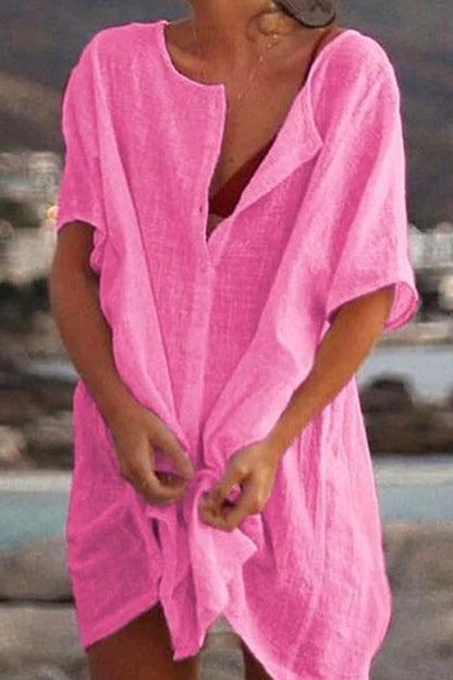 LP | Allentato colore solido camicia abito manica corta spiaggia protezione solare abbigliamento