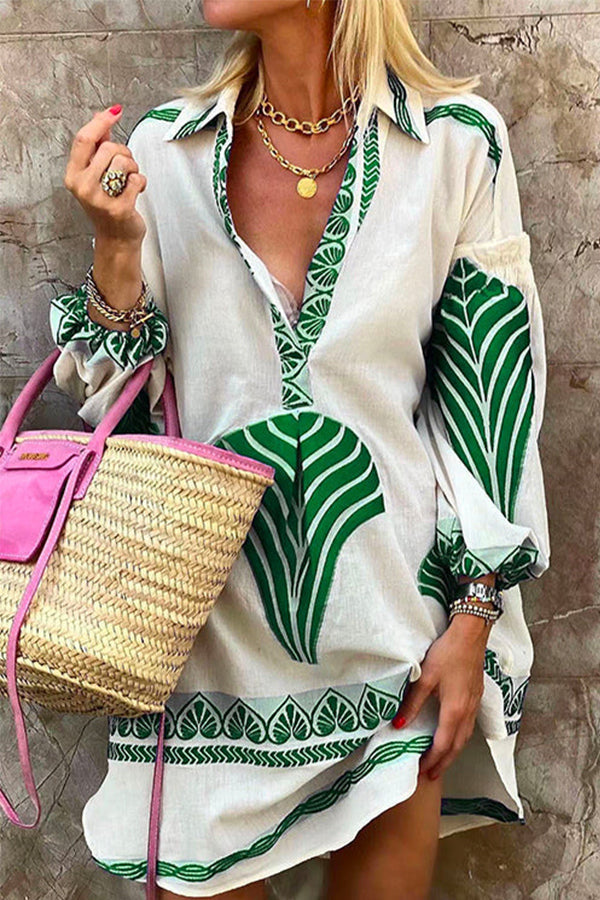 LP | Vestito camicia stampato con scollo a V e manica lunga