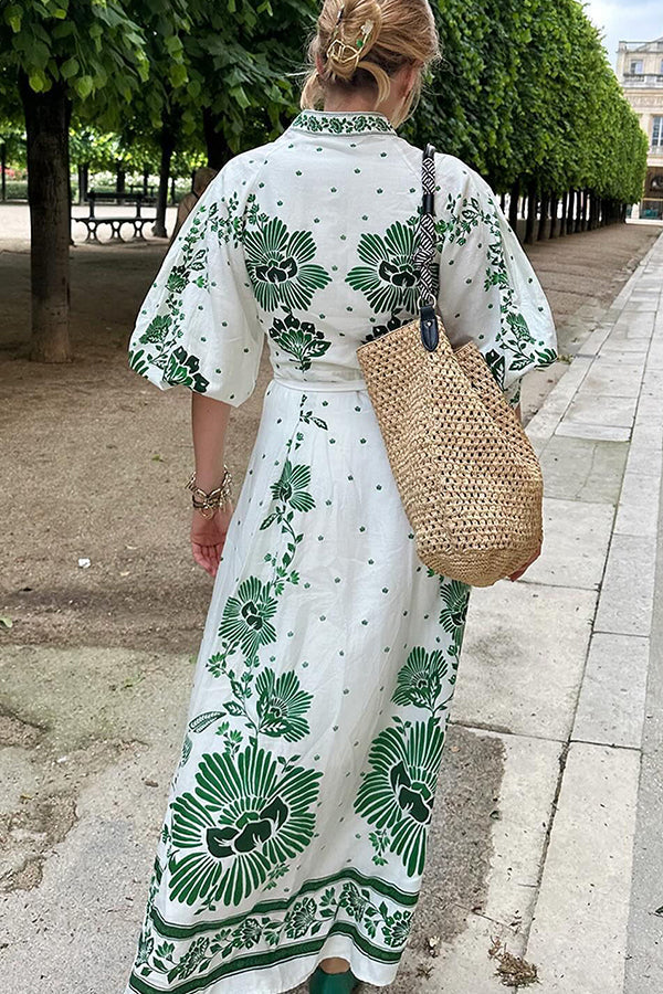 LP | Stampa unica Pulsante giù camicia a maniche lunghe Maxi Dress