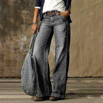 LP | Jeans in denim vintage a gamba larga e vita alta