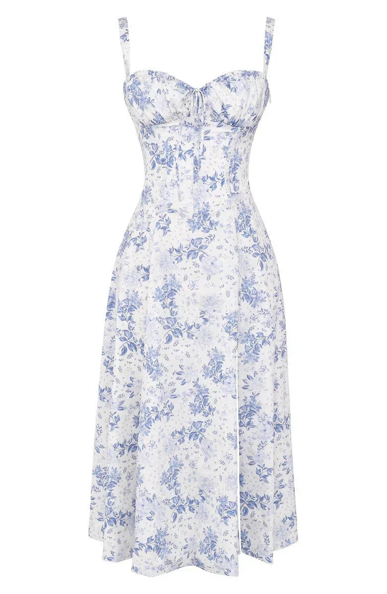 LP | Abito bustier con motivo floreale e cintura in vita