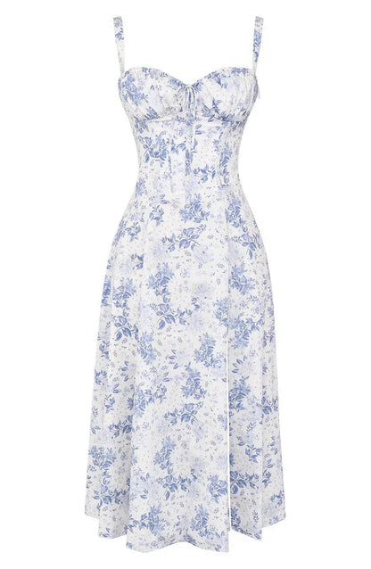 LP | Abito bustier con motivo floreale e cintura in vita
