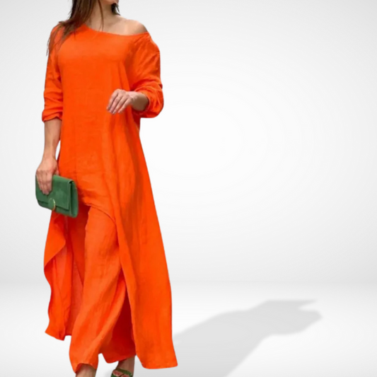 LP | Completo da donna con camicetta asimmetrica e pantaloni larghi