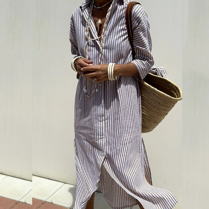 LP camicia da donna MW | a righe dalla vestibilità confortevole