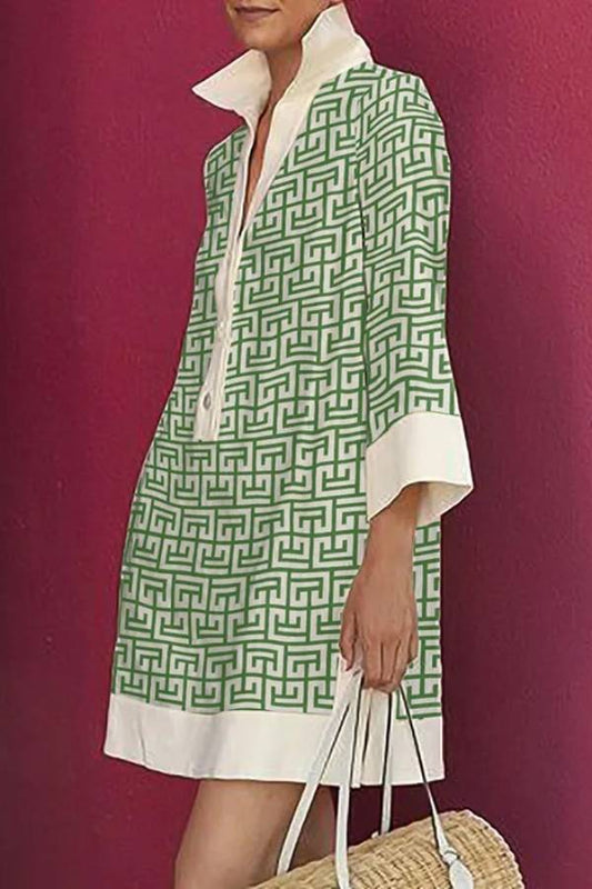 LP | Vestito camicia con risvolto stampato a tre quarti di manica da donna