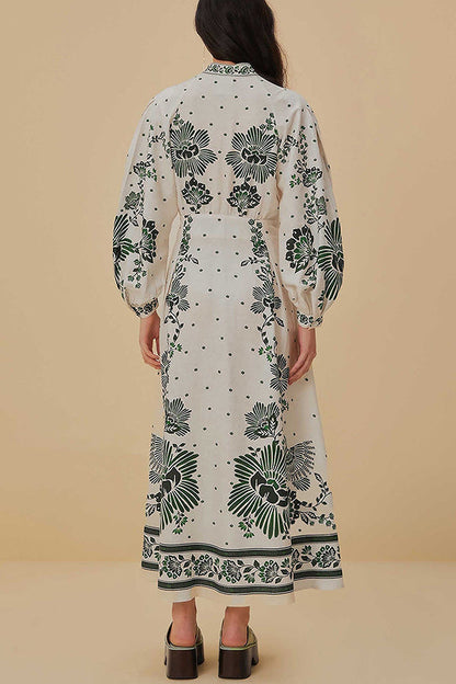 LP | Stampa unica Pulsante giù camicia a maniche lunghe Maxi Dress
