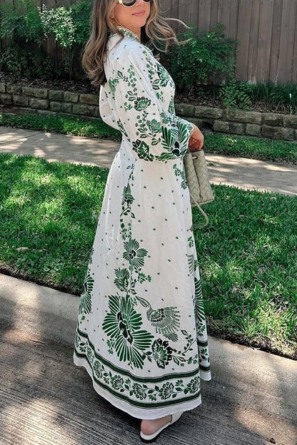 LP | Stampa unica Pulsante giù camicia a maniche lunghe Maxi Dress
