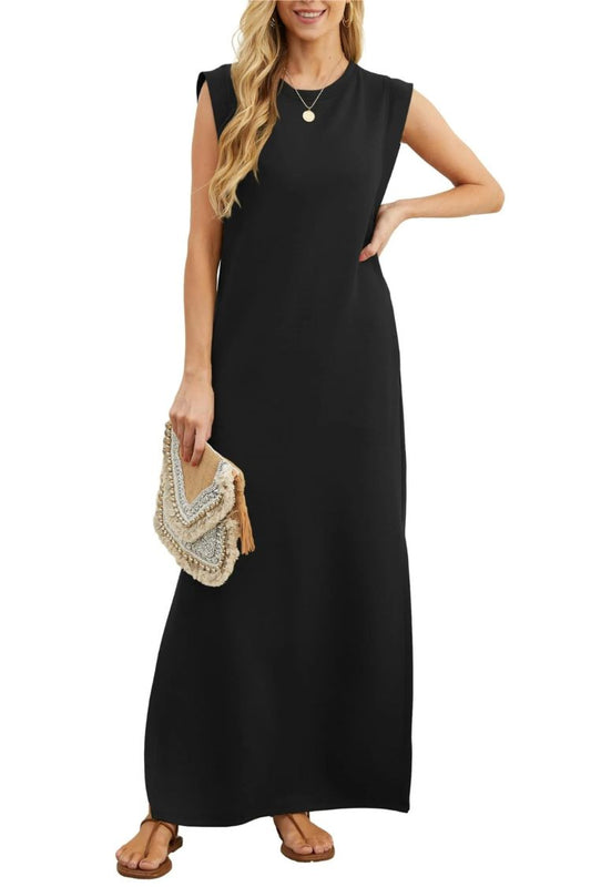 LP | Maxi abito donna casual senza pieghe con spacco