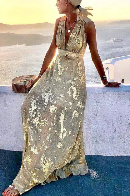 LP | Maxi abito Golden Sunset Stories con scollo a V