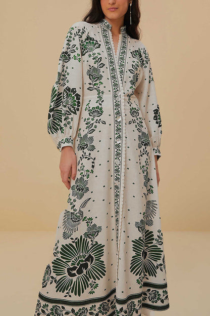 LP | Stampa unica Pulsante giù camicia a maniche lunghe Maxi Dress