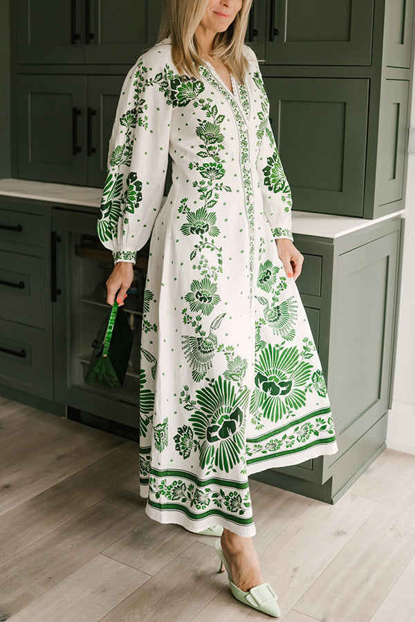 LP | Stampa unica Pulsante giù camicia a maniche lunghe Maxi Dress