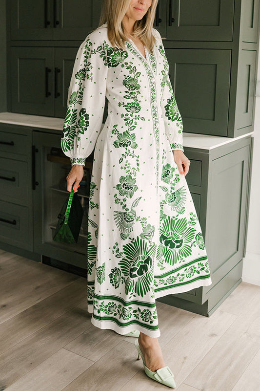 LP | Stampa unica Pulsante giù camicia a maniche lunghe Maxi Dress
