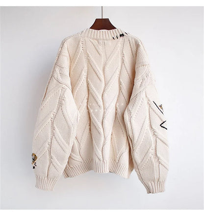 LP Maglia ricamata a mano da donna allentata corta