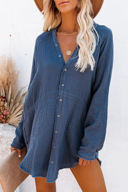 LP | Giacca allentata di media lunghezza Camicia casual a tinta unita Mini Dress