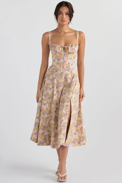 LP | Abito bustier con motivo floreale e cintura in vita