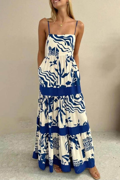 LP | Elegante maxi abito arricciato con stampa floreale