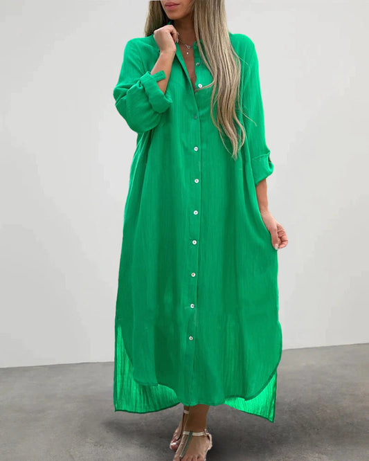 LP | Casual collare pulsante tasca manica lunga camicia abito