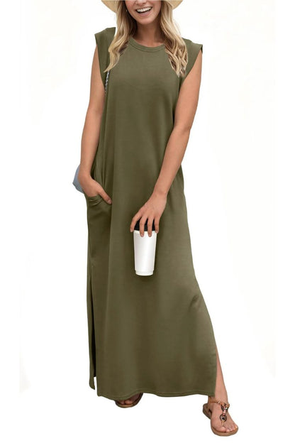 LP | Maxi abito donna casual senza pieghe con spacco