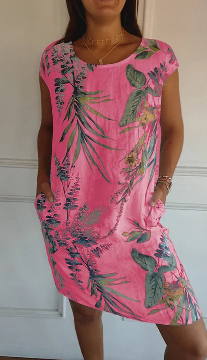 LP | Abito da donna in cotone e lino stampato con scollo rotondo