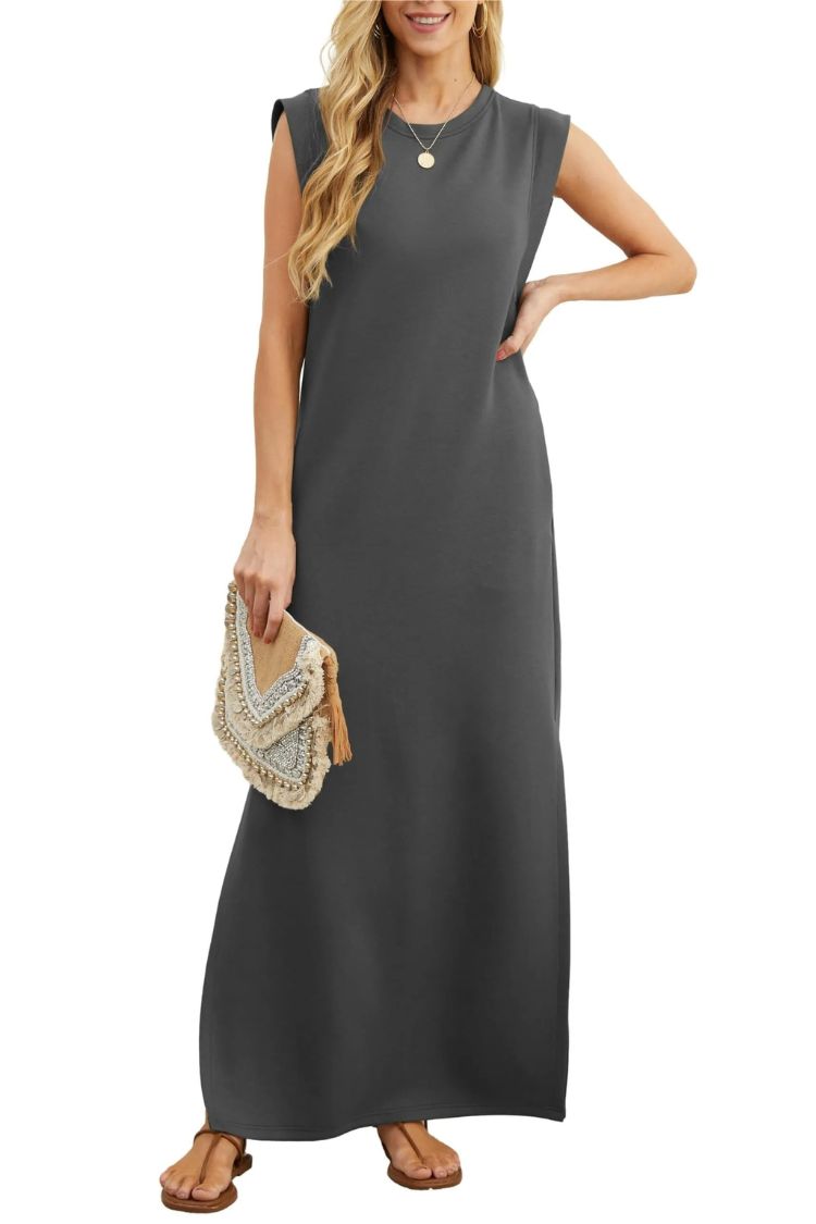 LP | Maxi abito donna casual senza pieghe con spacco