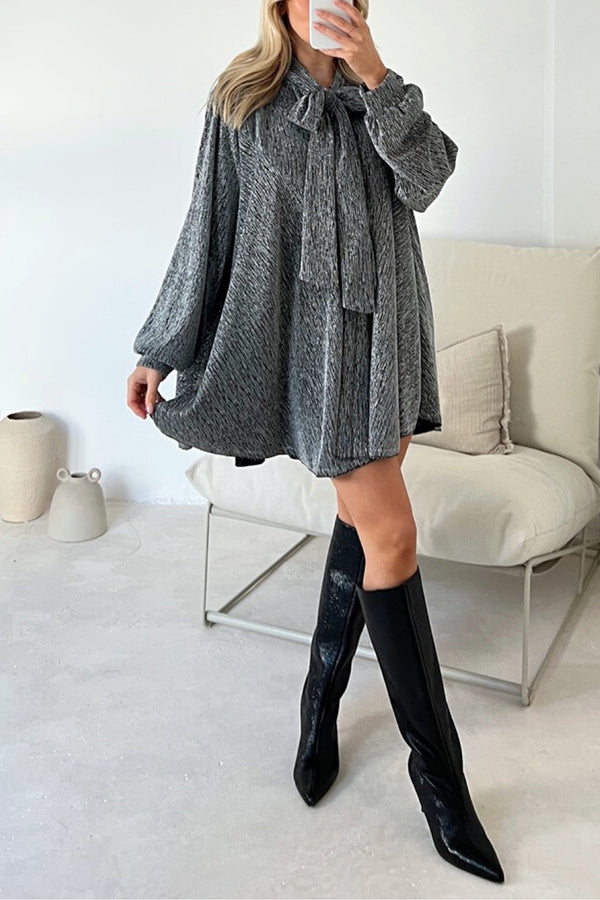 LP | DEMI ABITO CAMICIA CON COLLO A FIOCCO IN ORO METALLIZZATO