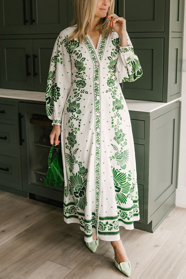 LP | Stampa unica Pulsante giù camicia a maniche lunghe Maxi Dress
