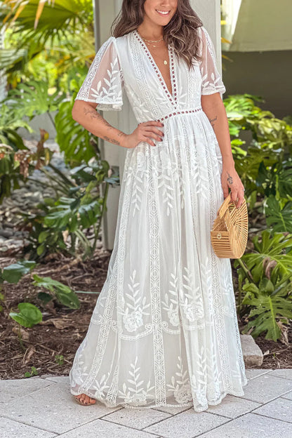 LP | MAXI ABITO BIANCO CON OCCHIELLI IN PIZZO