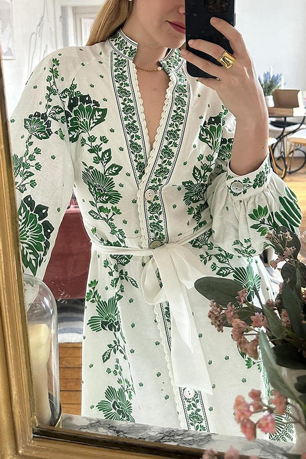 LP | Stampa unica Pulsante giù camicia a maniche lunghe Maxi Dress