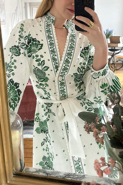 LP | Stampa unica Pulsante giù camicia a maniche lunghe Maxi Dress