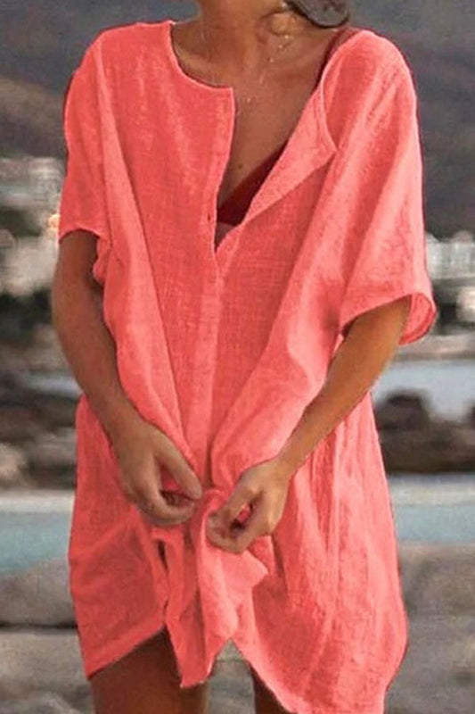 LP | Allentato colore solido camicia abito manica corta spiaggia protezione solare abbigliamento