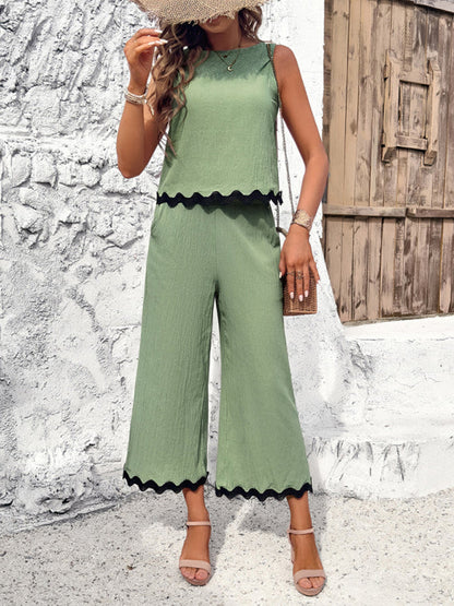 LP | Donna nuovo temperamento casual gilet pantaloni fettuccia abito