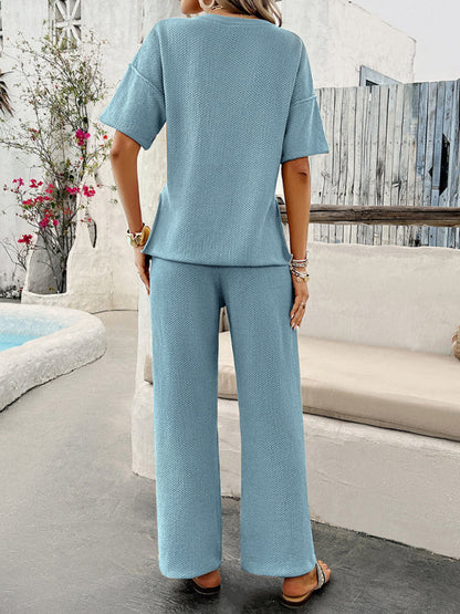 LP | Nuova primavera e estate casual tinta unita maglia pantaloni manica corta abito