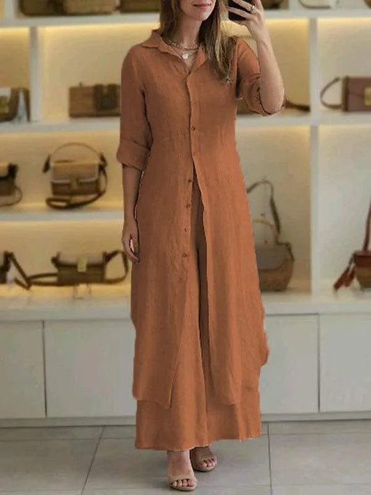LP | Ensemble lungo con maxi camicia abbottonata a maniche lunghe e pantaloni fluidi