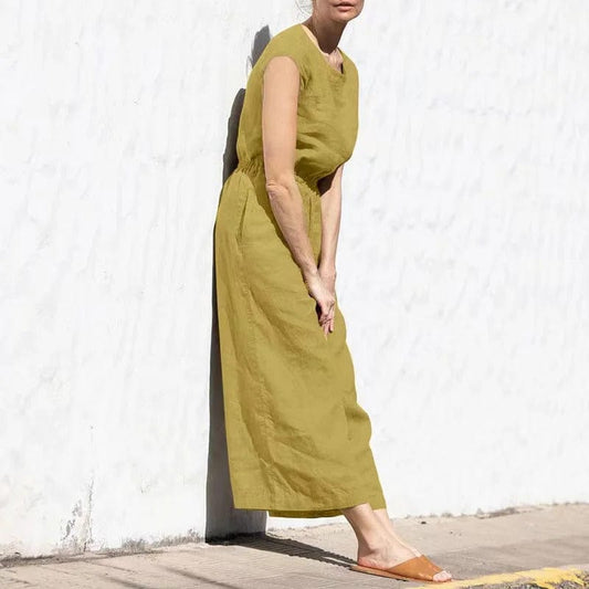 LP | Tuta casual in cotone e lino con scollo rotondo