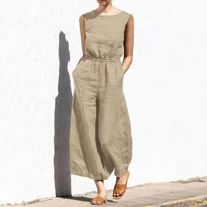 LP | Tuta casual in cotone e lino con scollo rotondo