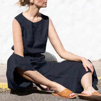 LP | Tuta casual in cotone e lino con scollo rotondo