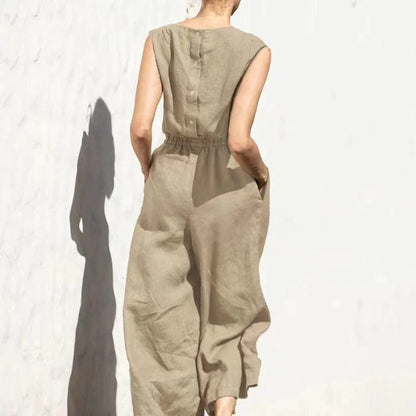 LP | Tuta casual in cotone e lino con scollo rotondo
